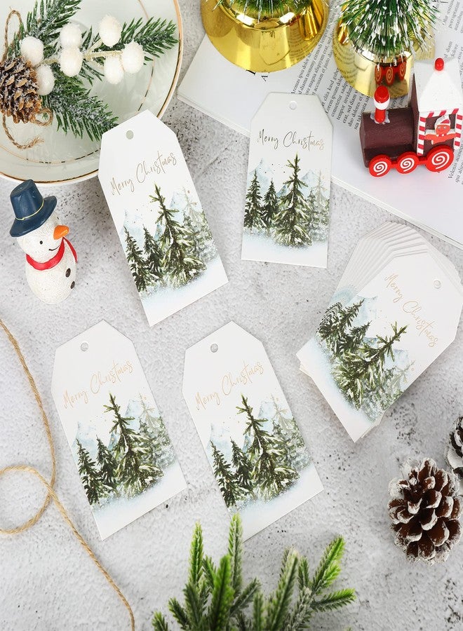 Whaline 100Pcs Christmas Paper Gift Tags Gold Foil Merry Christmas Paper Tag Watercolor Tree Seasonal Wishes Holiday Hang Name Tags Label with Twine, Xmas Winter Great DIY Gift Seasonal Party Favors - Image 3